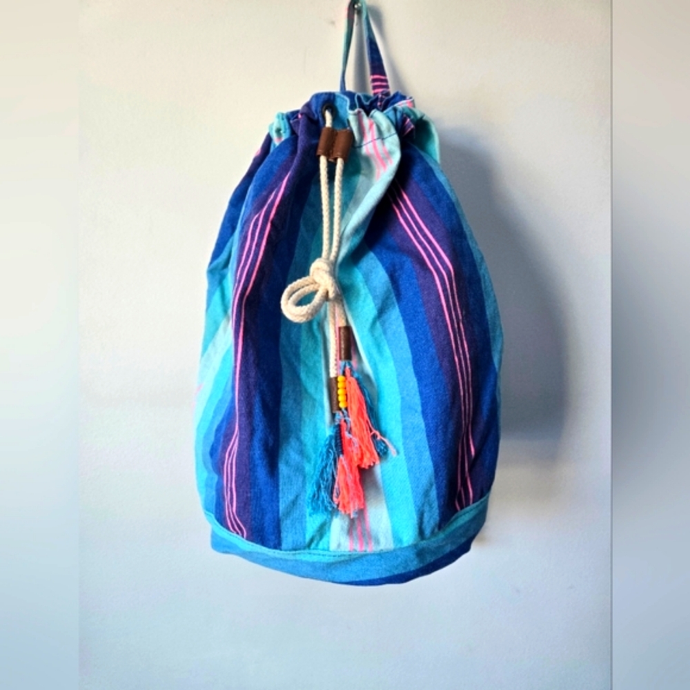 MOSSIMO SUPLY CO. Striped Blue and Pink Drawstring Bag